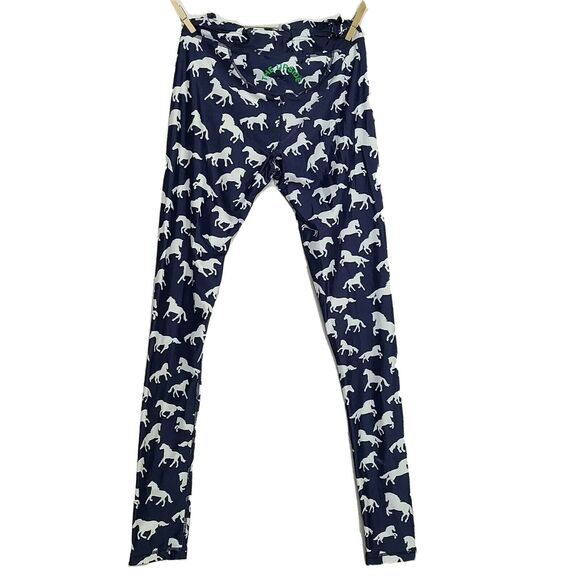 The Upside Leggings Yoga Drawstring Horse SZ 8 Blue White All Over Print - Picture 2 of 8